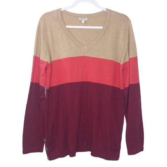 𝅺New Talbots Color Block Stripe V-Neck Sweater NWOT - Picture 1 of 9